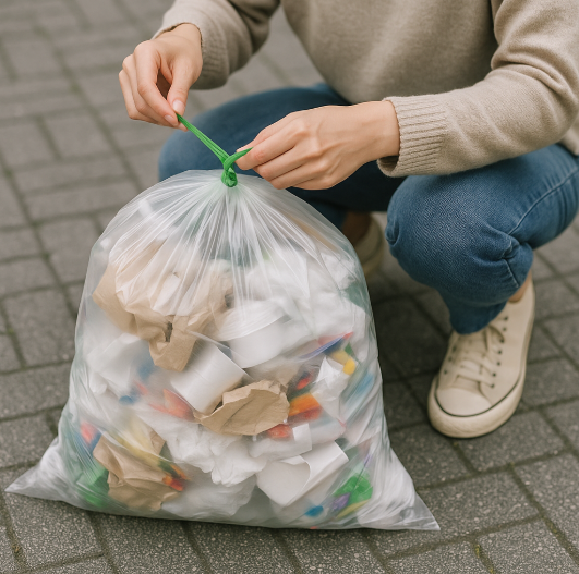쓰레기봉투 정리하는 모습