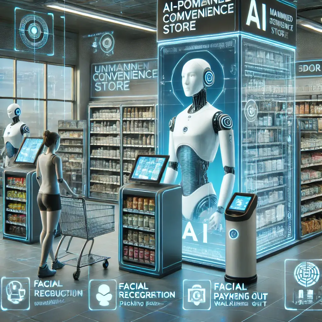 스마트 선반, 자동 결제 시스템, 로봇 어시스턴트 등 미래형 리테일 요소가 포함되어 있어요