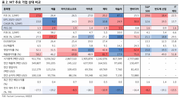 M7 주요 기업 상대 비교