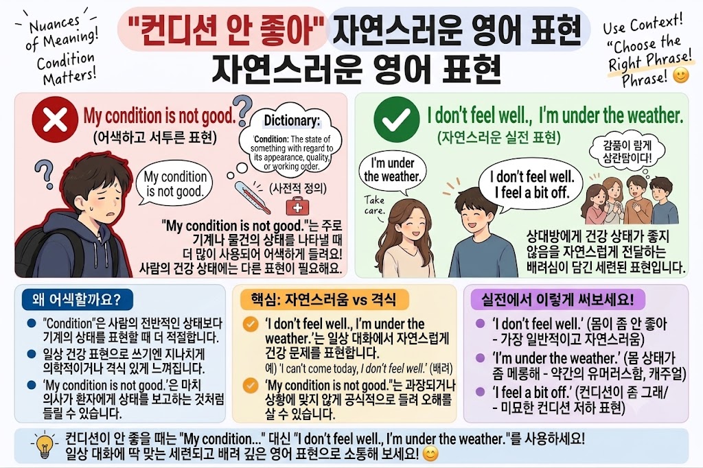 컨디션 안 좋아 자연스러운 영어 표현