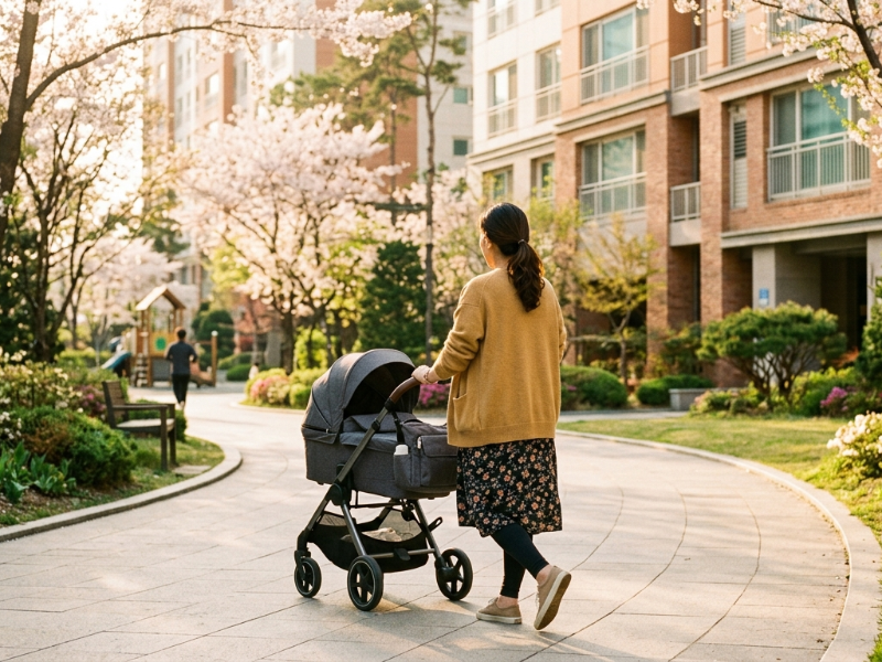 아파트 단지를 임장 중인 임산부