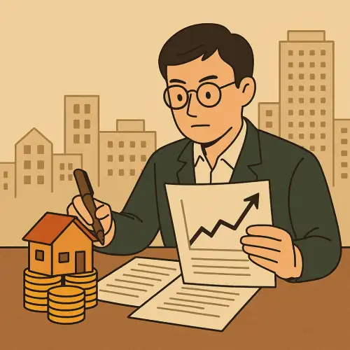 재개발 서류를 검토 중인 투자자