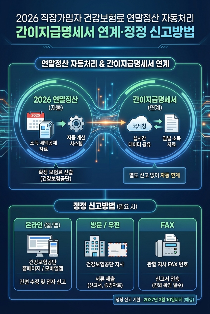 2026년 직장가입자 건강보험료 연말정산 자동처리 간이지급명세서 신고방법