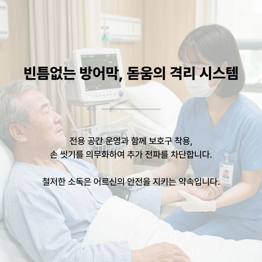 돋움병원의 철저한 격리병실 운영, 보호구 착용, 손 씻기 의무화 등 빈틈없는 VRE 감염 방어 시스템