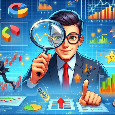 다양한 데이터와 분석 도구가 포함된 디지털 환경에서 그래프와 차트를 분석하는 비즈니스맨