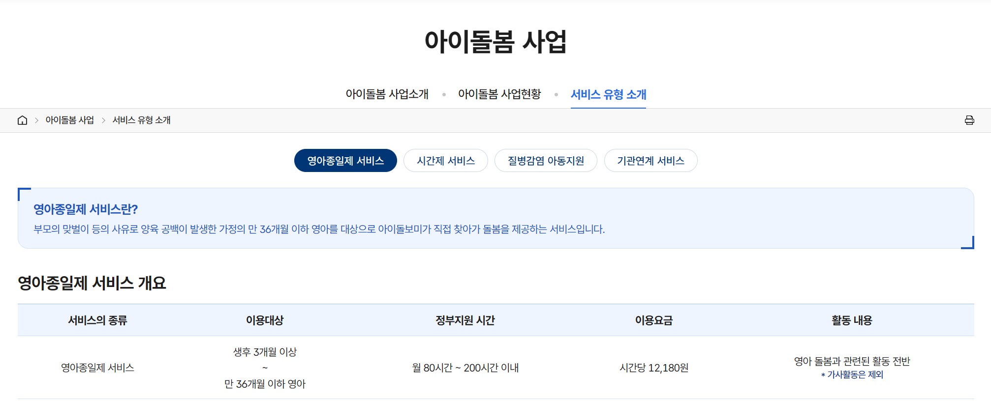 아이돌봄 서비스 신청