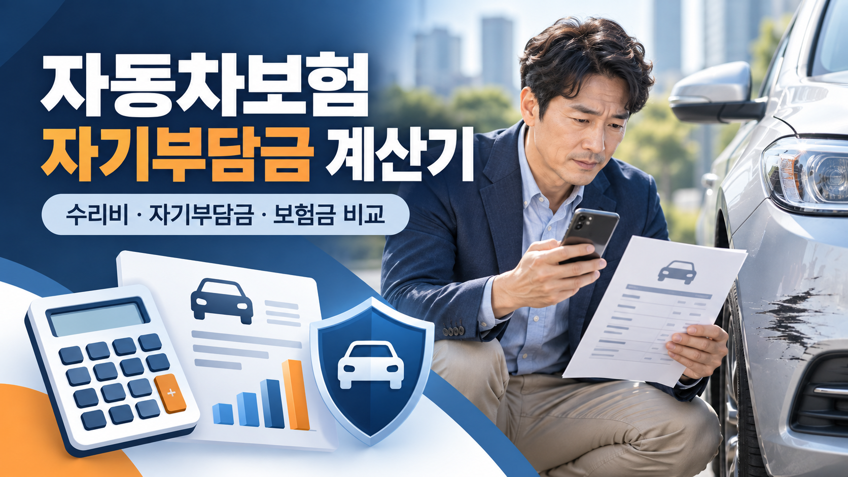 자동차보험 자기부담금 계산기 - 자차 수리비·최저·최고액 비교