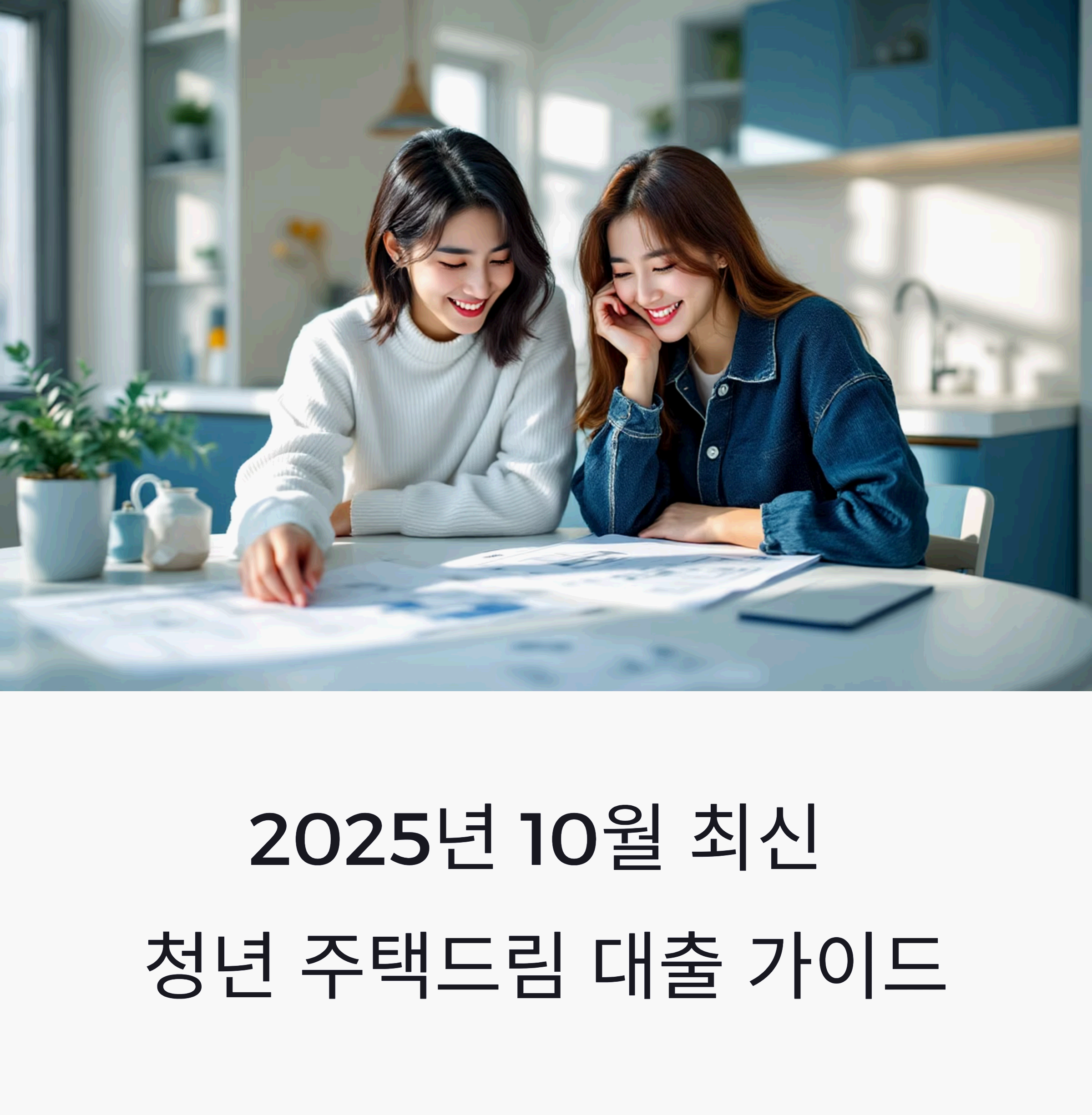 Kcouple, smiling happily, focused on detailed floor plans