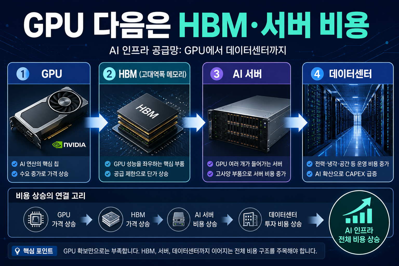 엔비디아 AI 서버와 HBM 메모리 데이터센터 투자비 구조
