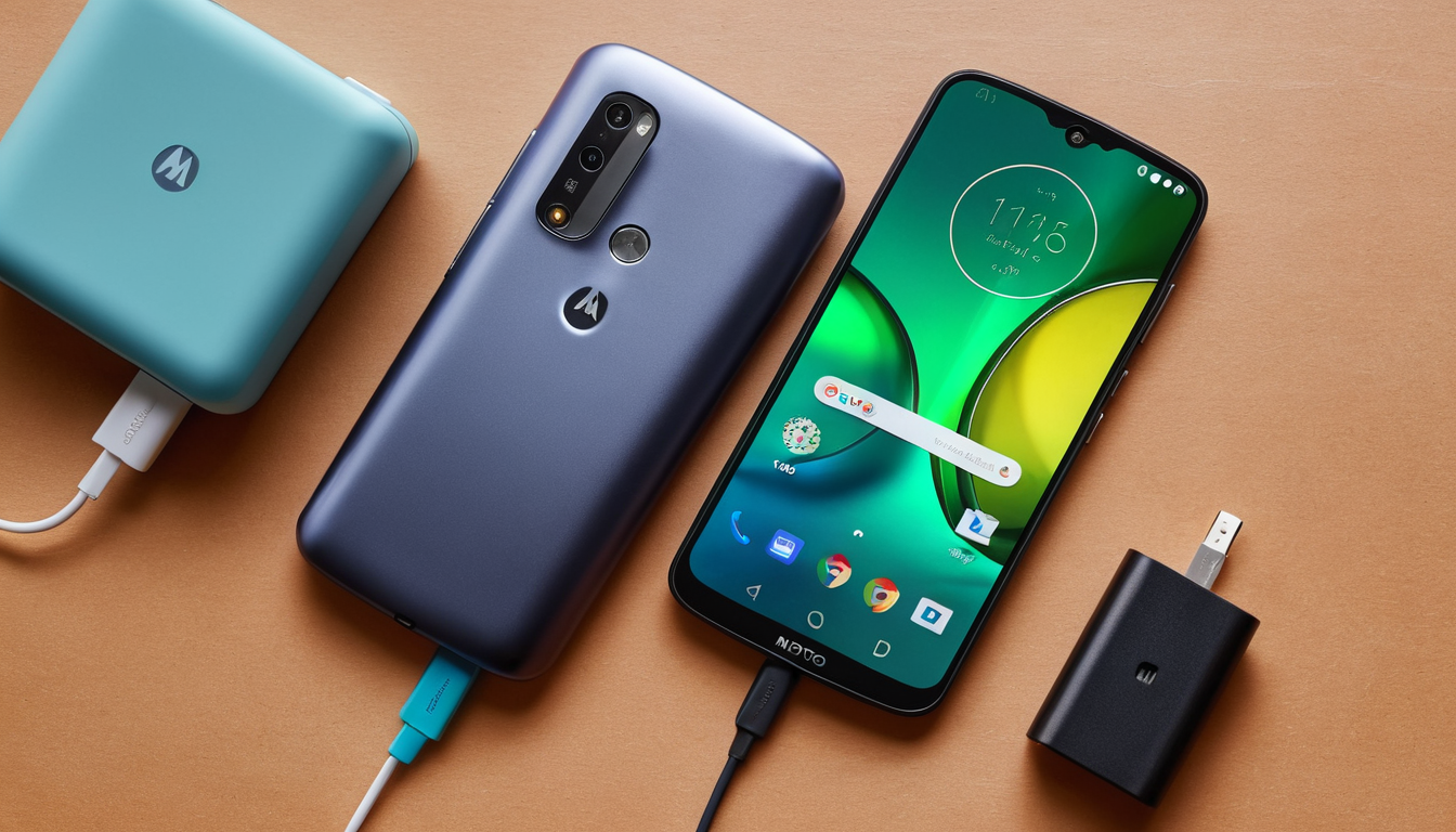 Moto G Power 2025 alongside travel accessories, highlighting its exceptional battery life.