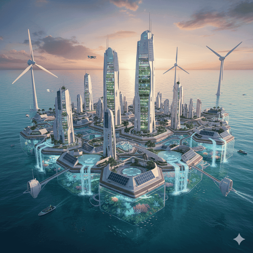 해수면 상승 대비 차세대 부유식 해상 도시 전경