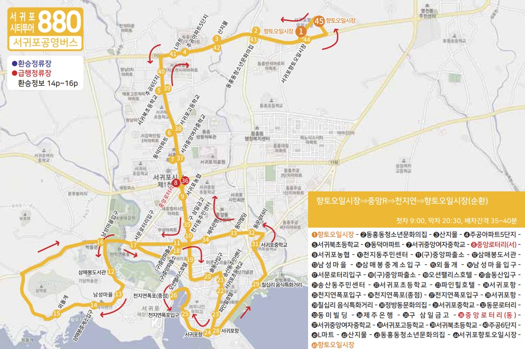 제주도 버스노선 - 관광지순환버스 810-1, 810-2, 820-1, 820-2, 820-3, 서귀포시티투어880, 심야버스3001, 3002, 3003, 3004, 3005, 3006, 3007, 3008