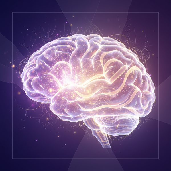 뇌에서 분비되는 도파민의 강렬한 분출이 안정적인 빛으로 변해가는 추상적인 일러스트. 연애 초반의 강렬한 설렘이 깊고 편안한 사랑으로 진화하는 과정을 시각적으로 표현합니다.