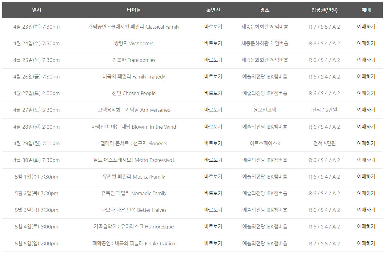 서울스프링실내악 페스티벌 일정