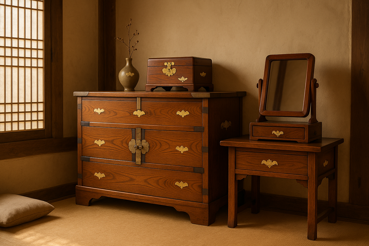 박쥐 길상 문양이 조화롭게 들어간 생활용품 이미지