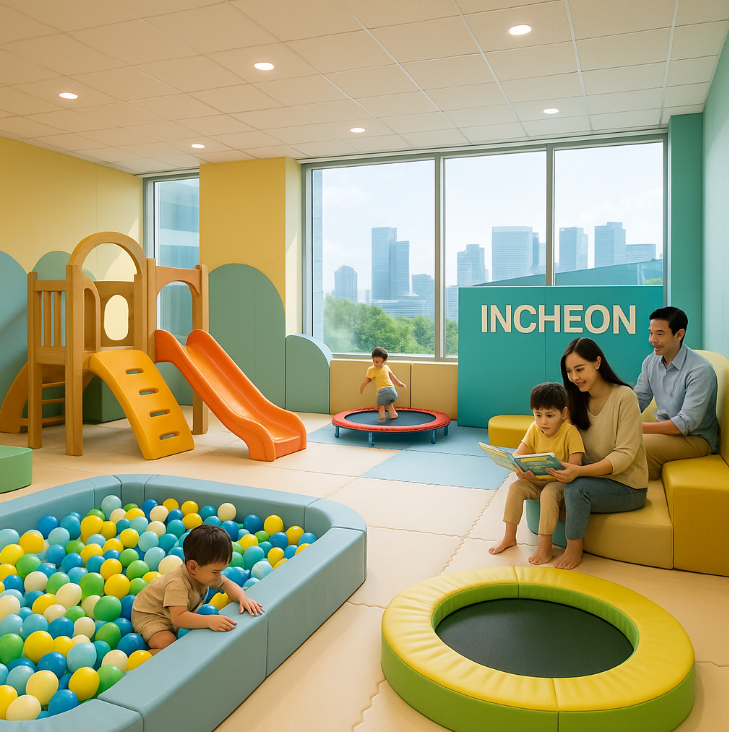 실내에서 노는 영유아 아이들 이미지