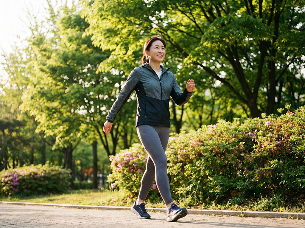 건강한 중년 여성이 걷는 이미지