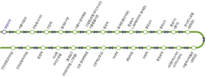 6002번 공항버스 노선도 공항쪽