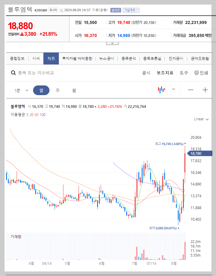 블루엠텍 주가 분석