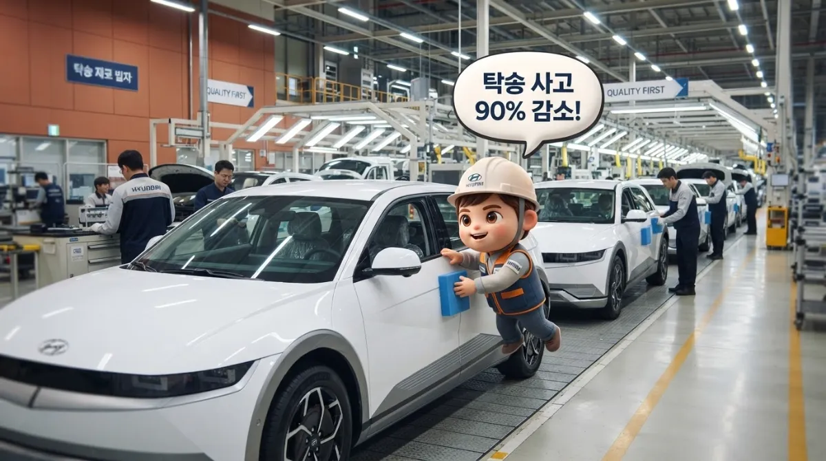 신차가 생산되어 출고 대기 중인 활기찬 자동차 조립 공장 전경