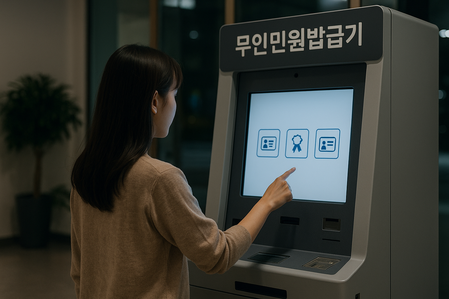 정부24에서 무인민원발급기 위치와 24시간 지점을 확인해 야간에도 서류를 발급하는 장면