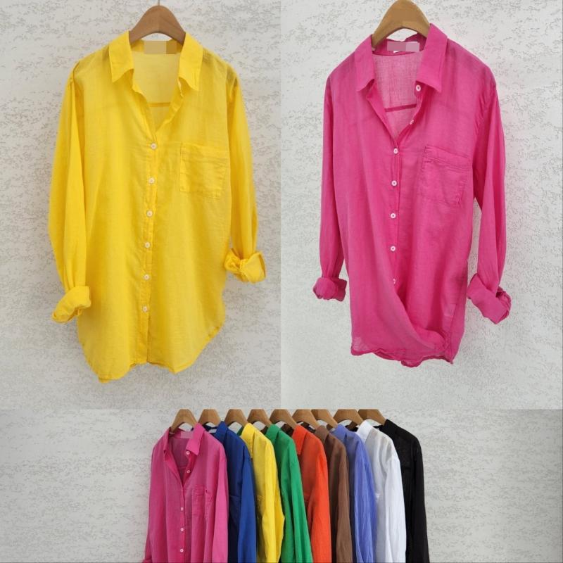 아사면 블라우스 여성 가을 셔츠 긴팔 롱 거즈남방 시어서커셔츠 핑크셔츠