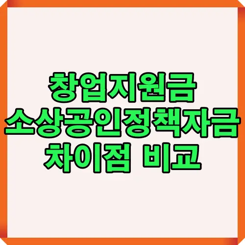창업지원금과 소상공인정책자금의 차이점을 비교해 창업 초기 자금과 소상공인 성장 정책자금의 활용 방법을 알기 쉽게 정리한 인포그래픽 이미지