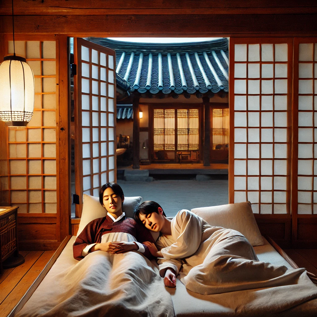 한옥마을에서 쉬고 있는 사진