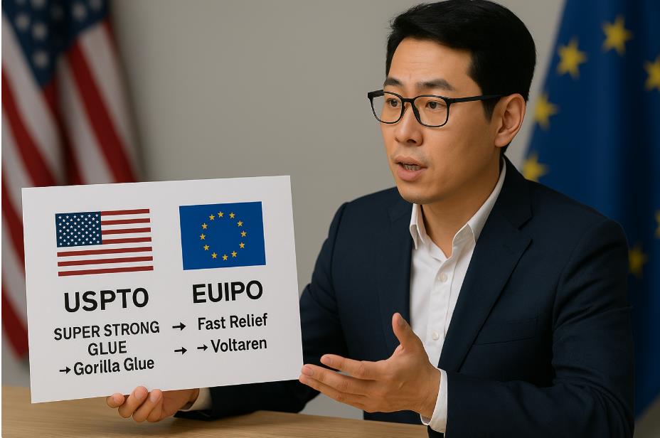 미국·EU 상표 등록 사례를 비교하는 장면