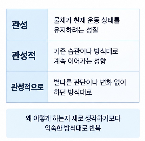 관성 관성적 관성적으로의 의미 차이를 정리한 표