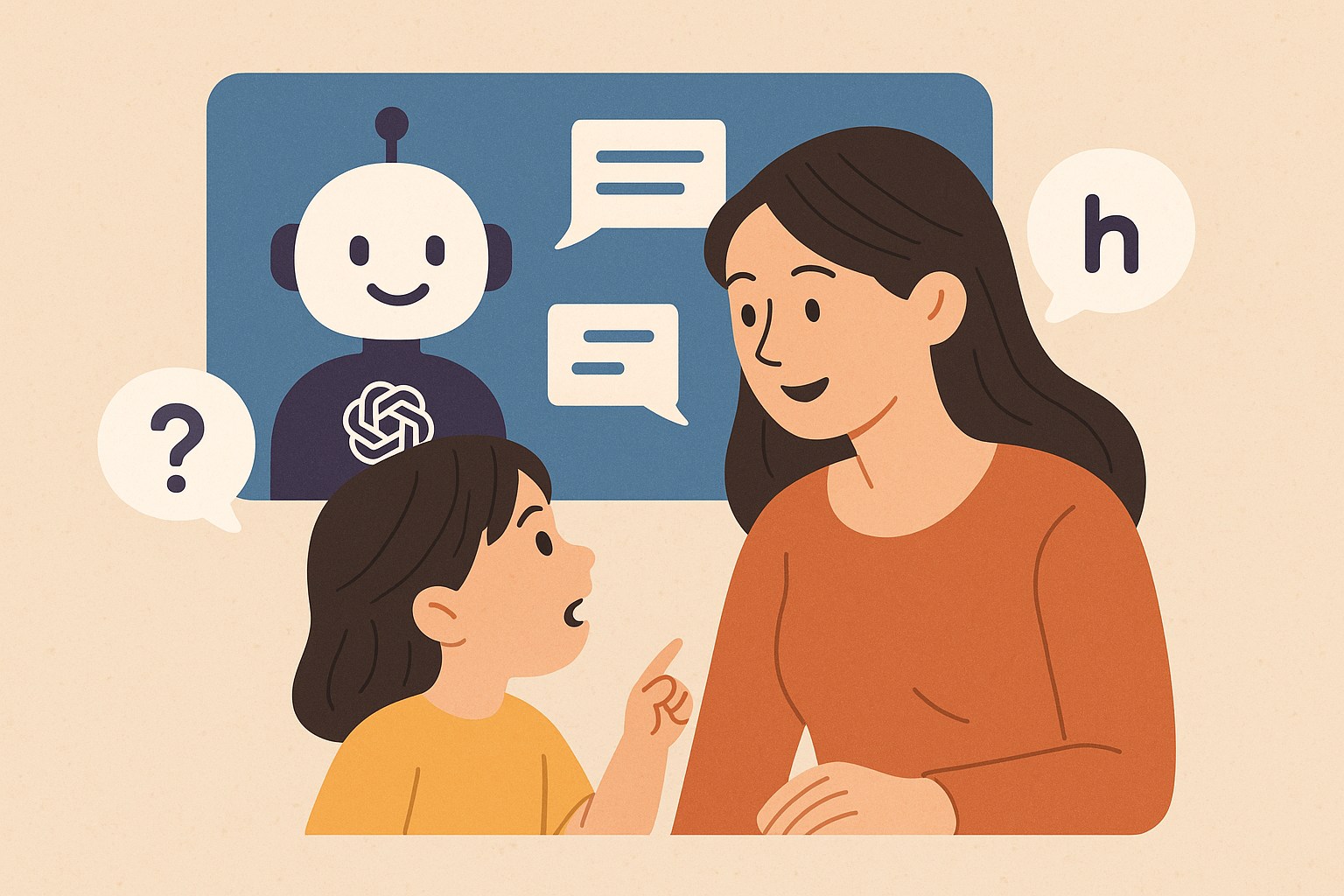 ChatGPT를 활용해서 창의적인 아이 질문에 대답해주는 엄마의 이미지