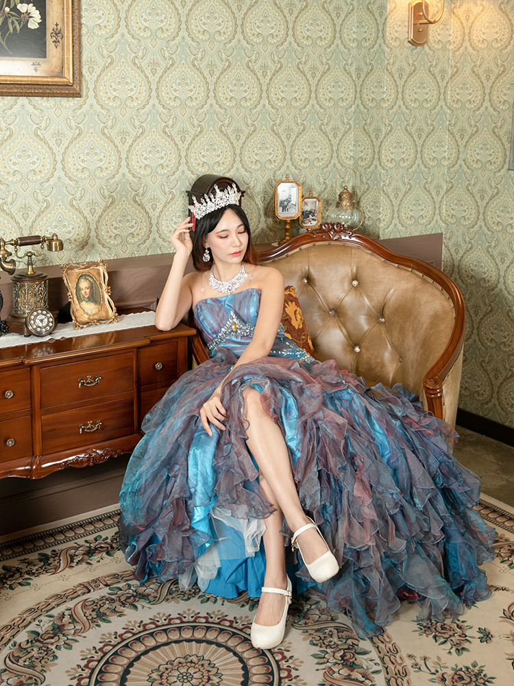 (대여)컬러 파티 연주회 연말 드레스 투톤 블루 바이올렛