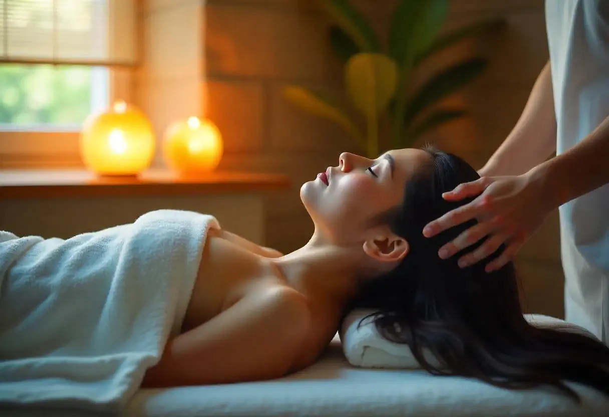 아로마 오일을 활용한 릴렉스 마사지 장면