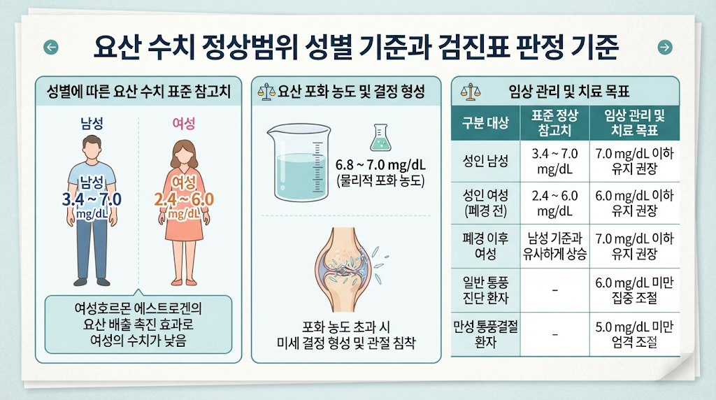 요산 수치 정상범위 성별 기준과 검진표 판정 기준