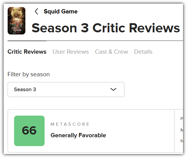 오징어 게임3 국내, 해외 반응, 로튼 토마토, 메타크리틱 보기, 몇화 정보