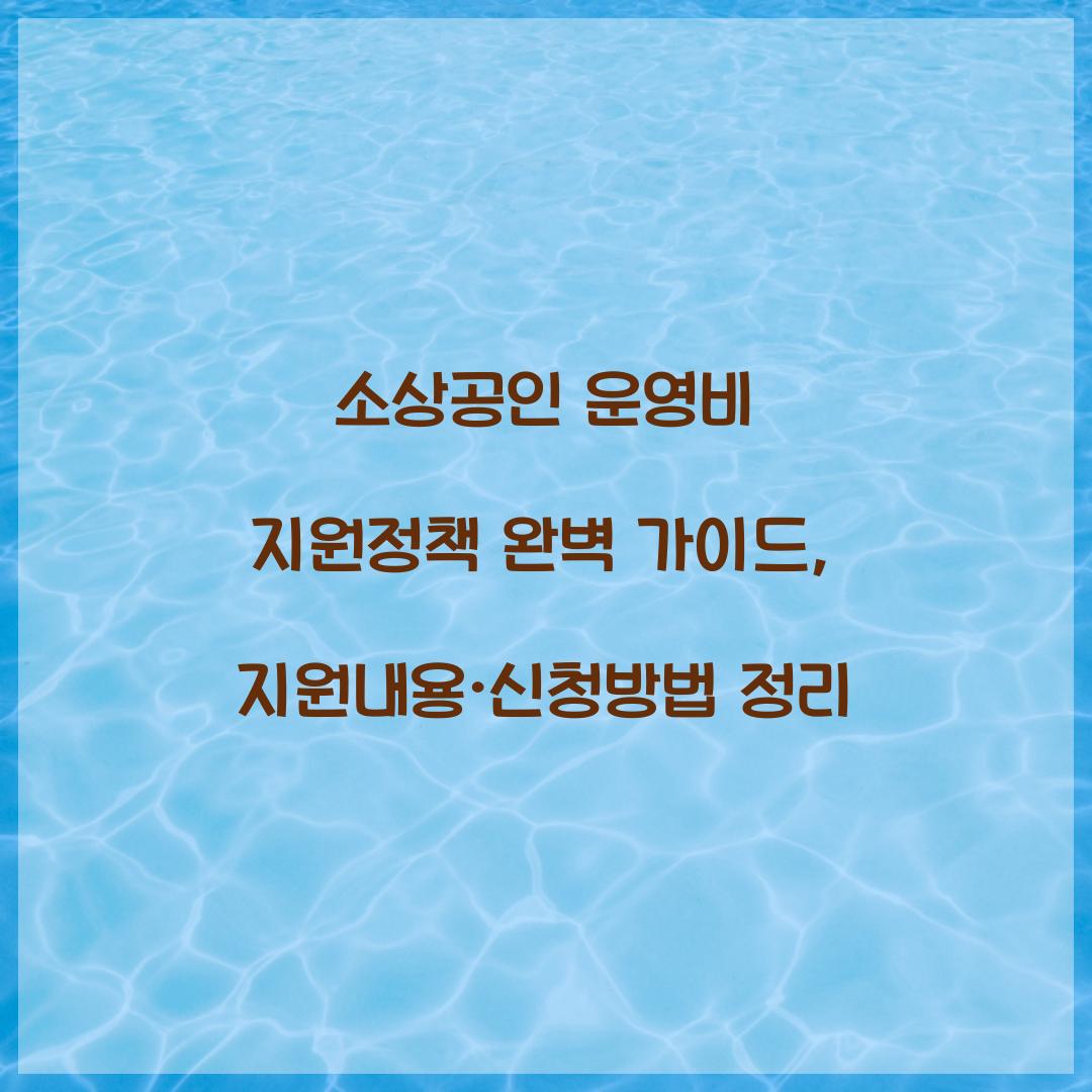 소상공인 운영비 지원정책