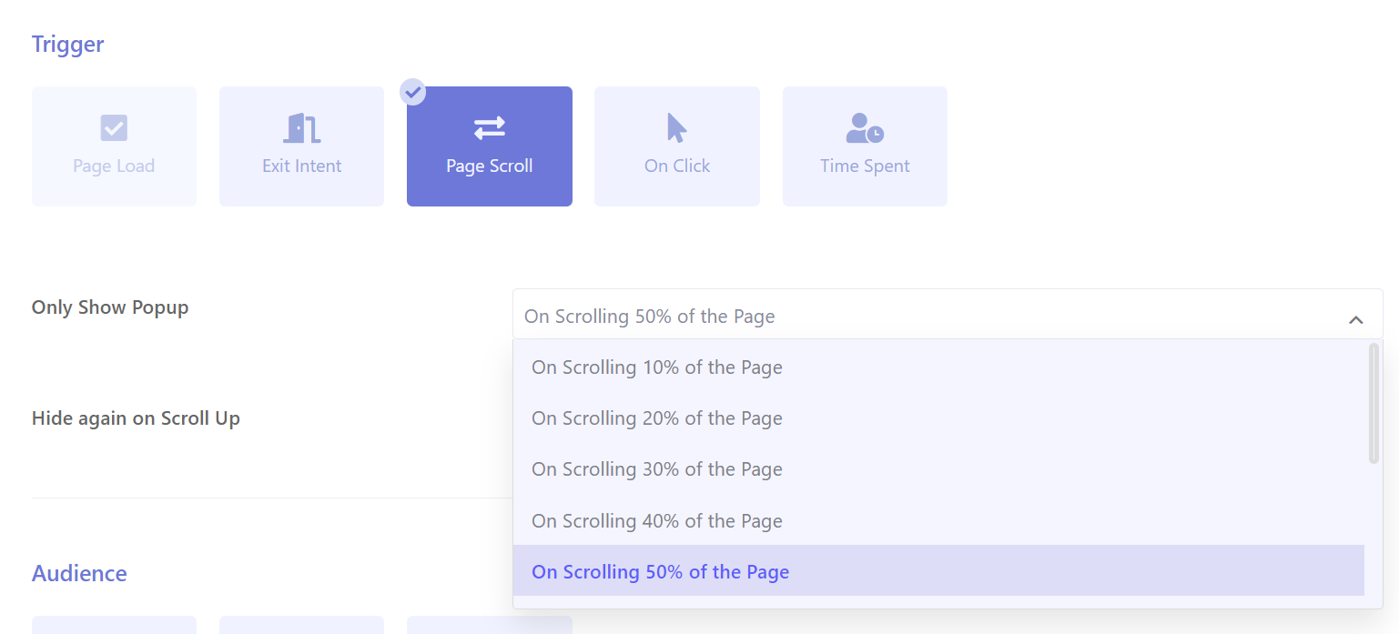워드프레스 Brave 팝업 플러그인: 설정 살펴보기 (하루 동안 표시하기 않기 등) - 스크롤 시 표시