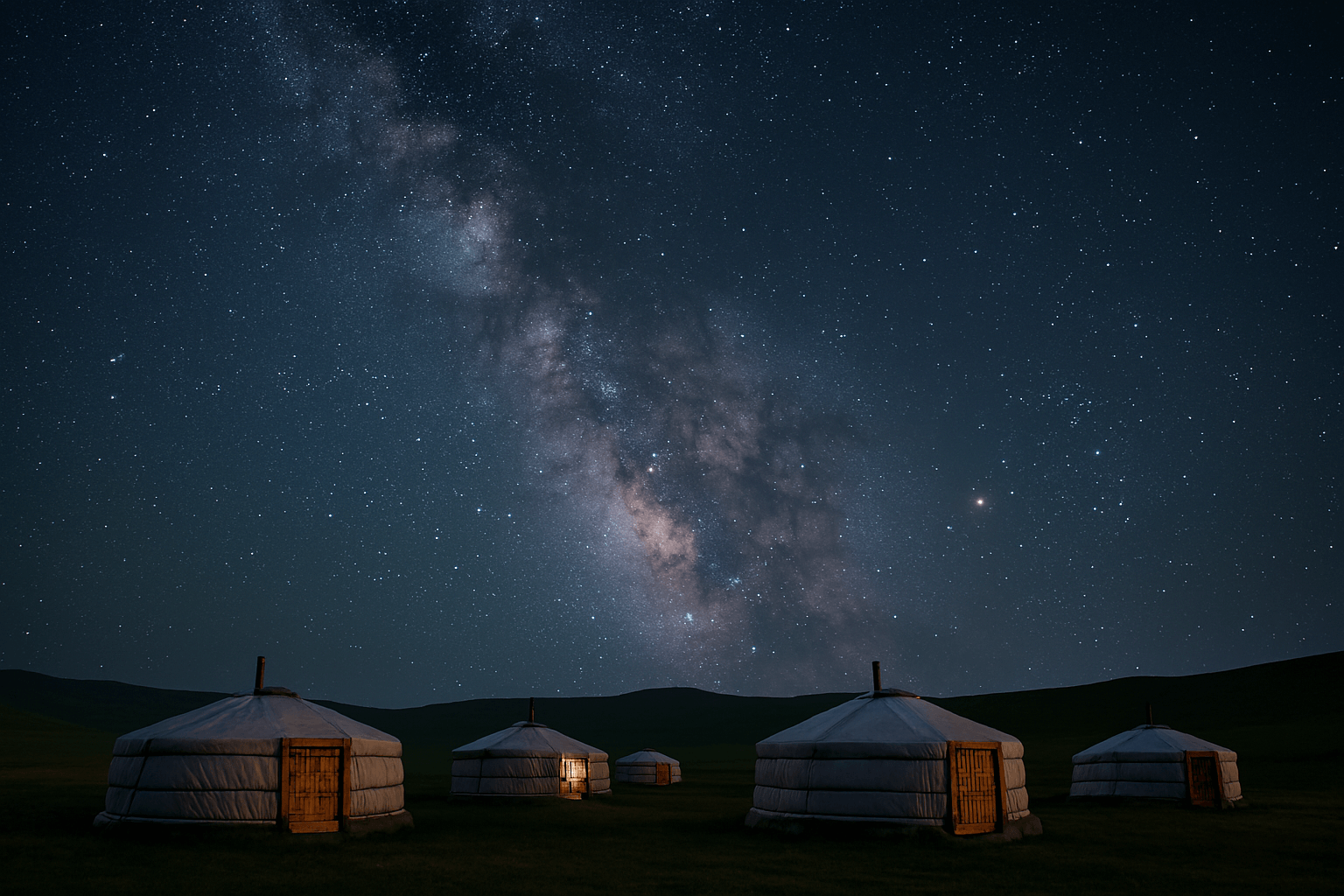 어둠이 내린 고비 사막 밤하늘을 가로지르는 수많은 별똥별. 몽골여행에서 경험하는 경이로운 자연 현상이다.