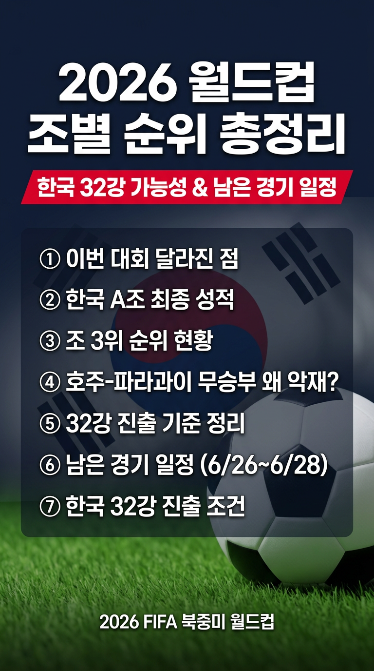 월드컵 조별순위, 3위 순위, 한국은 몇 위, 32강 가능성, 남은 조 경기 및 일정 총정리