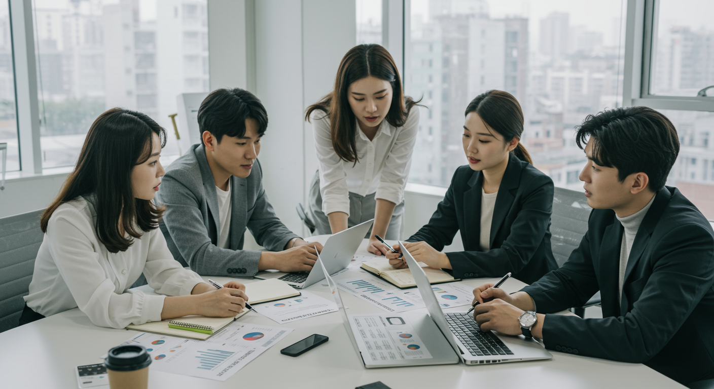 회의하는 사람들 사진