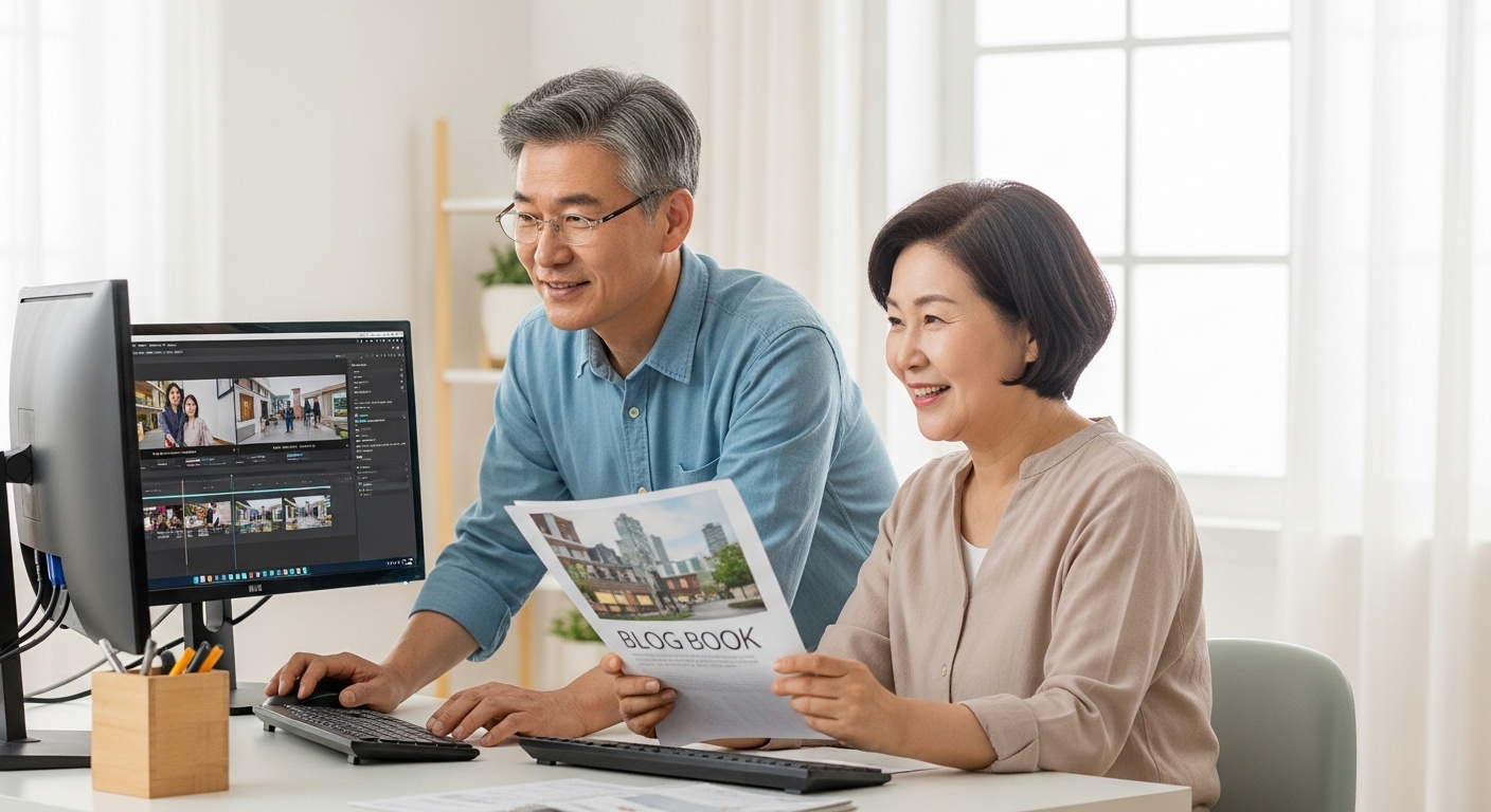 팬들의 댓글을 읽으며 웃고 있는 여성