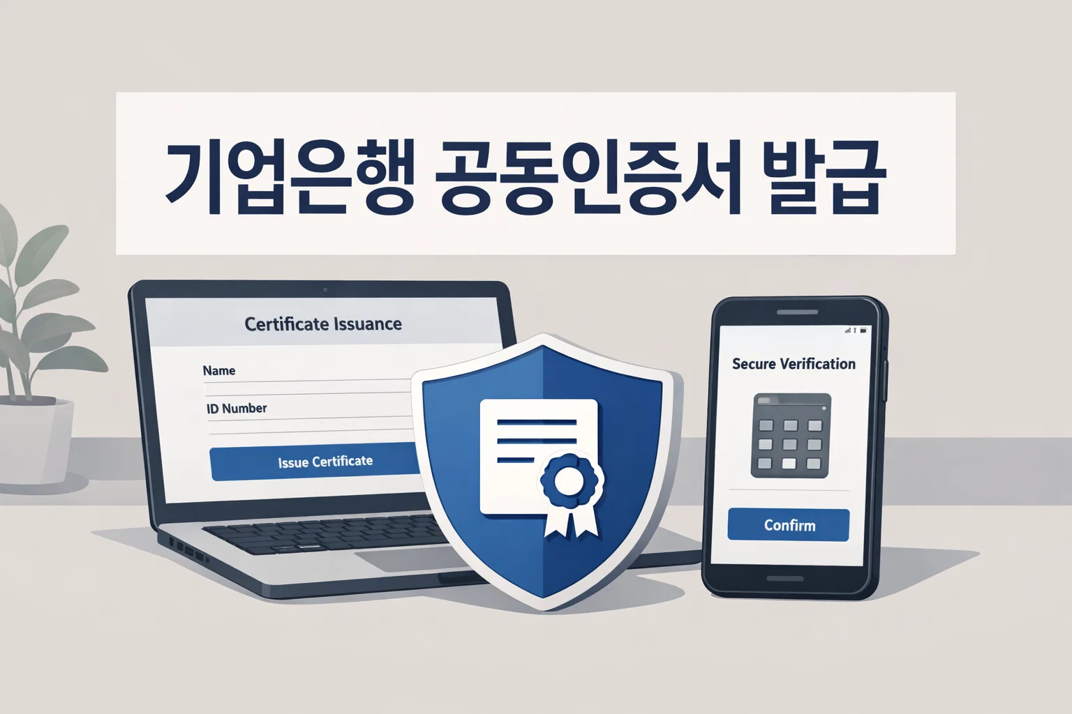 기업은행 공동인증서 발급 글의 전체 흐름을 보여주는 썸네일 이미지로 신규 발급과 보안 확인, 모바일 연동까지 어떤 내용을 다루는지 한 번에 이해하도록 구성한 화면