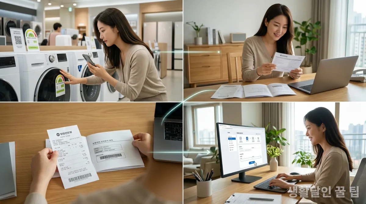고효율 가전 구매 및 환급 신청 과정을 보여주는 단계별 이미지
