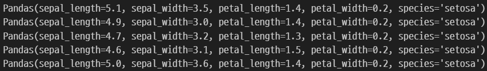index 제외 row 출력결과