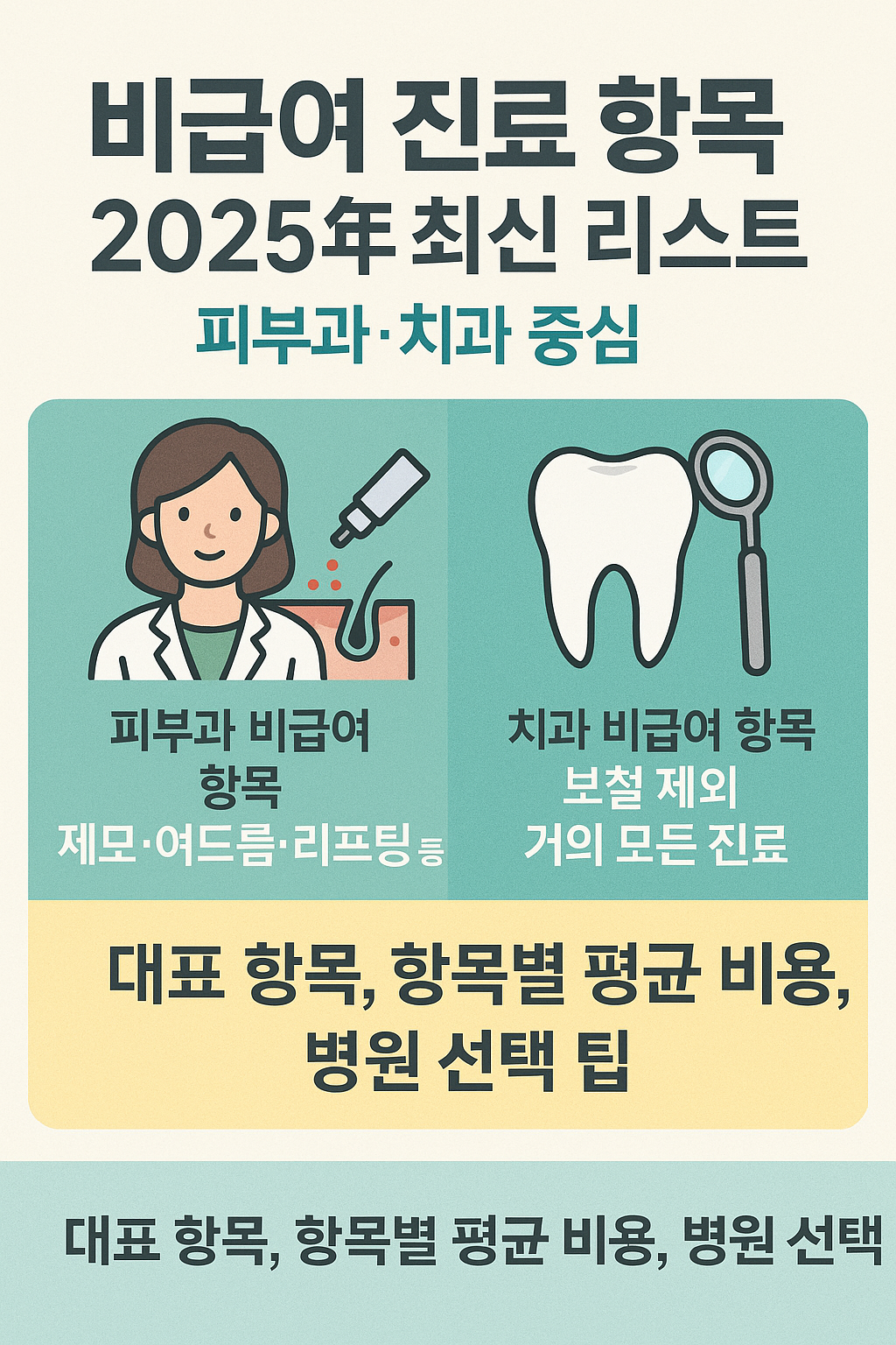 비급여 진료 항목 2025년 최신 리스트｜피부과&middot;치과 중심