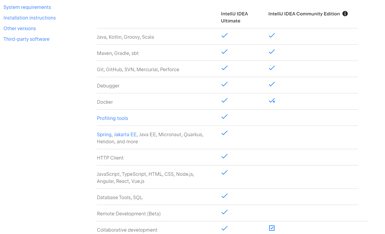 인텔리제이 무료 & 유료 버전 기능 차이