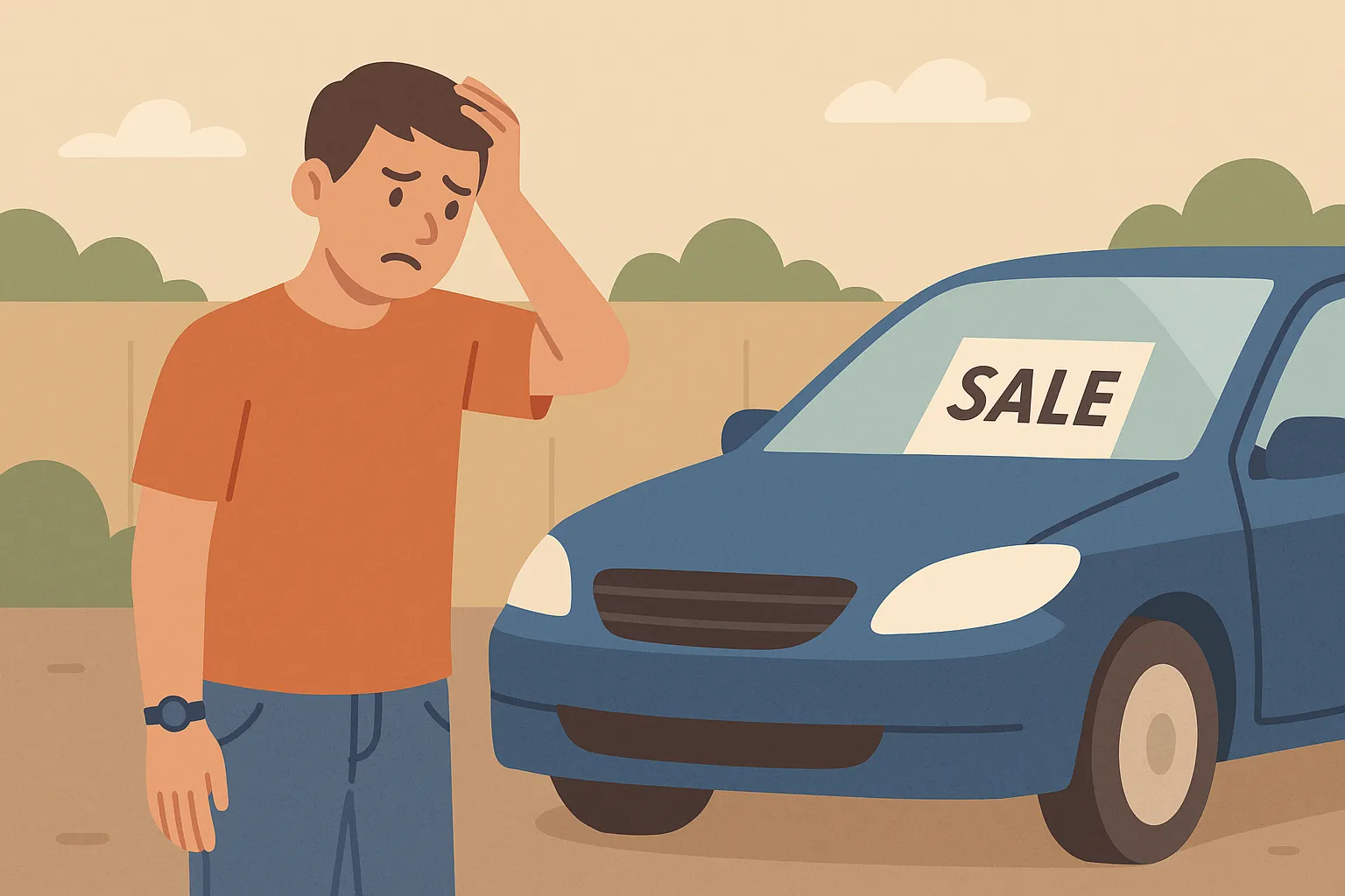 중고차 허위 매물을 보고 실망한 남성의 모습