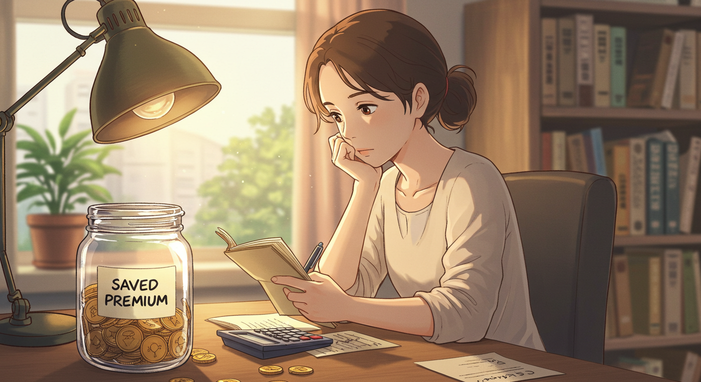 암보험 부가혜택으로 장기 절감을 계산하는 여성 일러스트