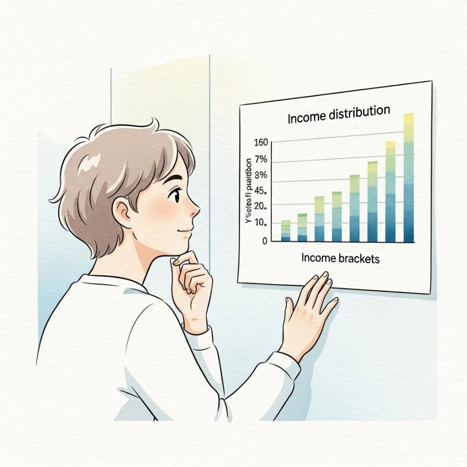 소득 분포 차트를 보며 이해하려는 사람