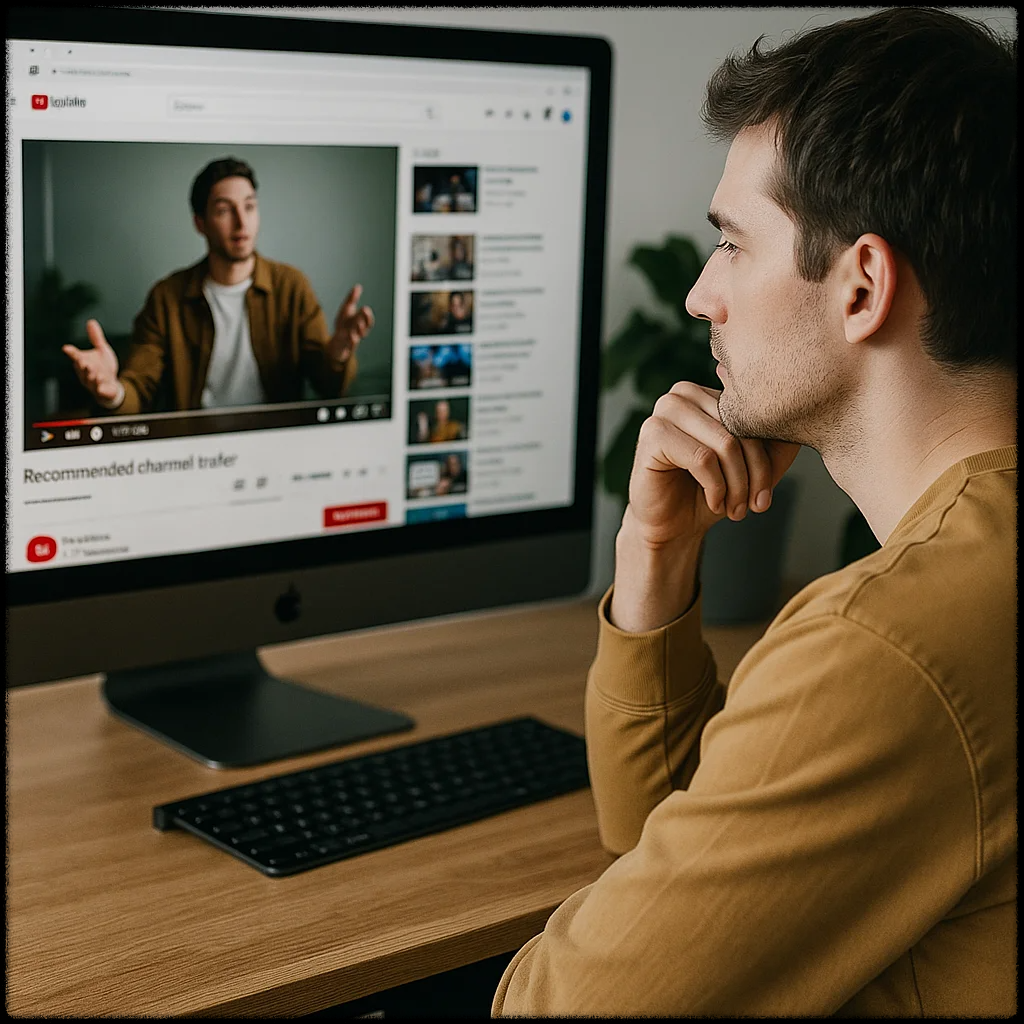 유튜브 영상을 검토 중인 남성의 모습